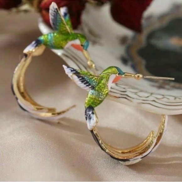Anthropologie Jewelry - Green Hummingbird Enamel Multicolor  Earrings